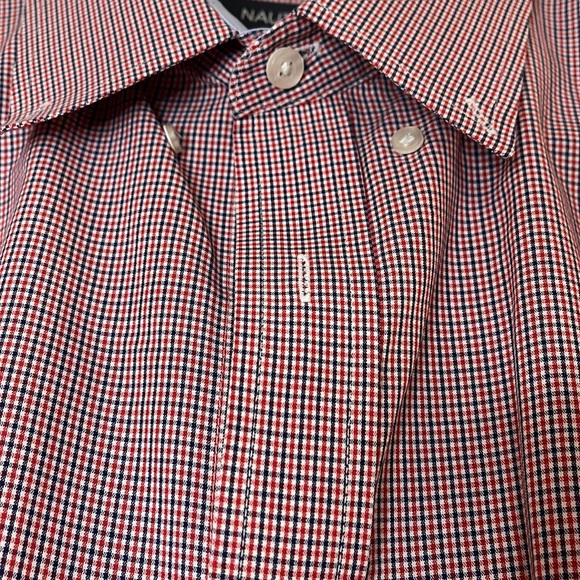 NÁUTICA MEN DRESS SHIRT NECK 17 34/35 RED BLUE BOTTOMS DOWN - Picture 4 of 12